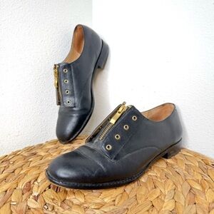 Carmen Marc Valvo Shoe Oxfords Black leather Zipper Laceless Shoes Dark Academia